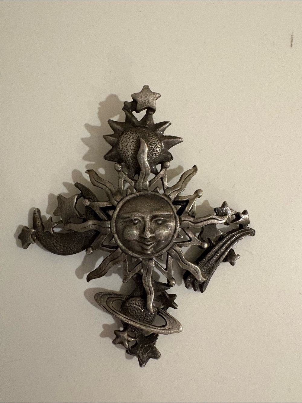 Vintage Celestial Pewter Brooch